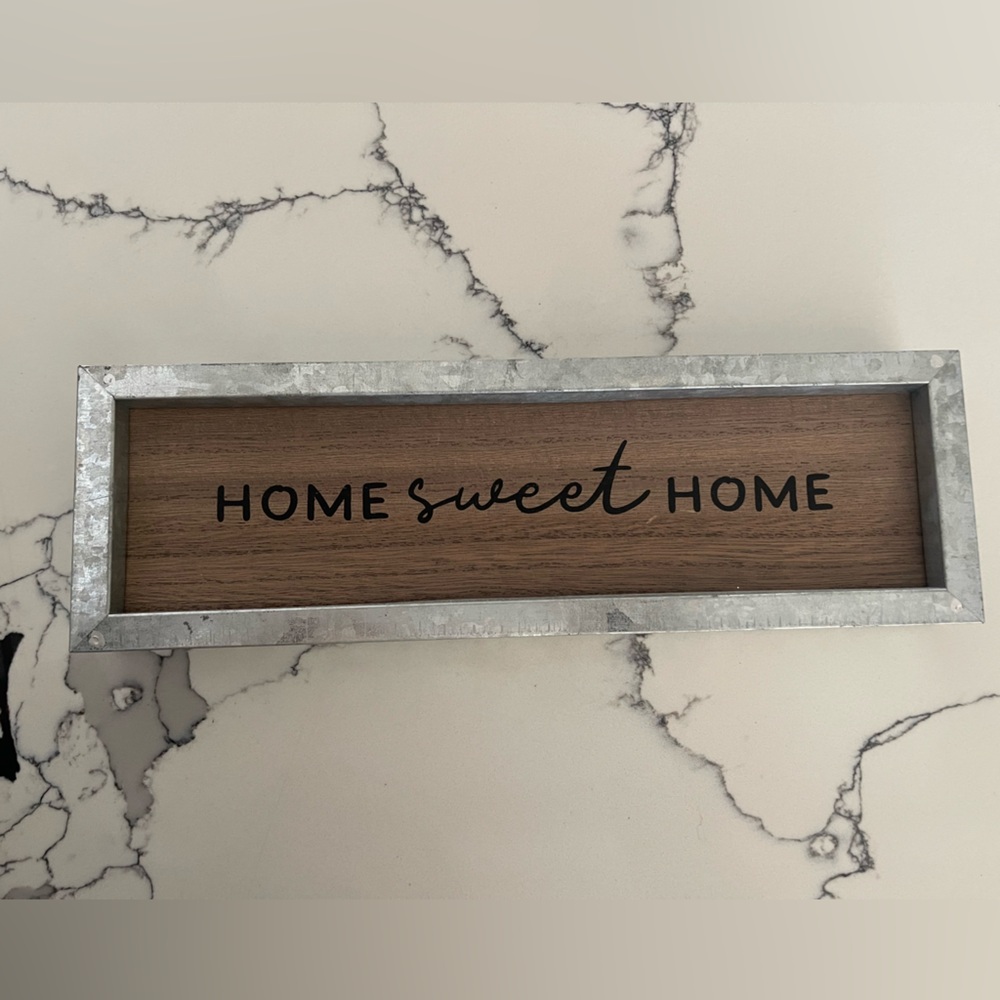 Home Sweet Home Rectangular Wall Sign - Brown Wood with Galvanized Frame